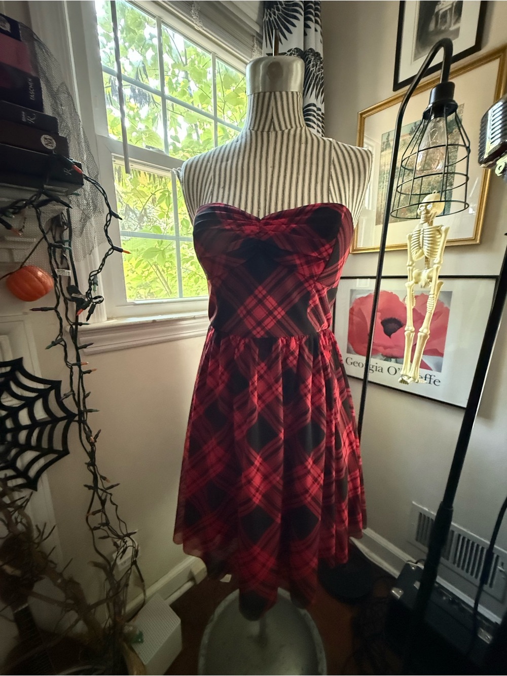 Betsey Johnson Red and Black Plaid Strapless Dress